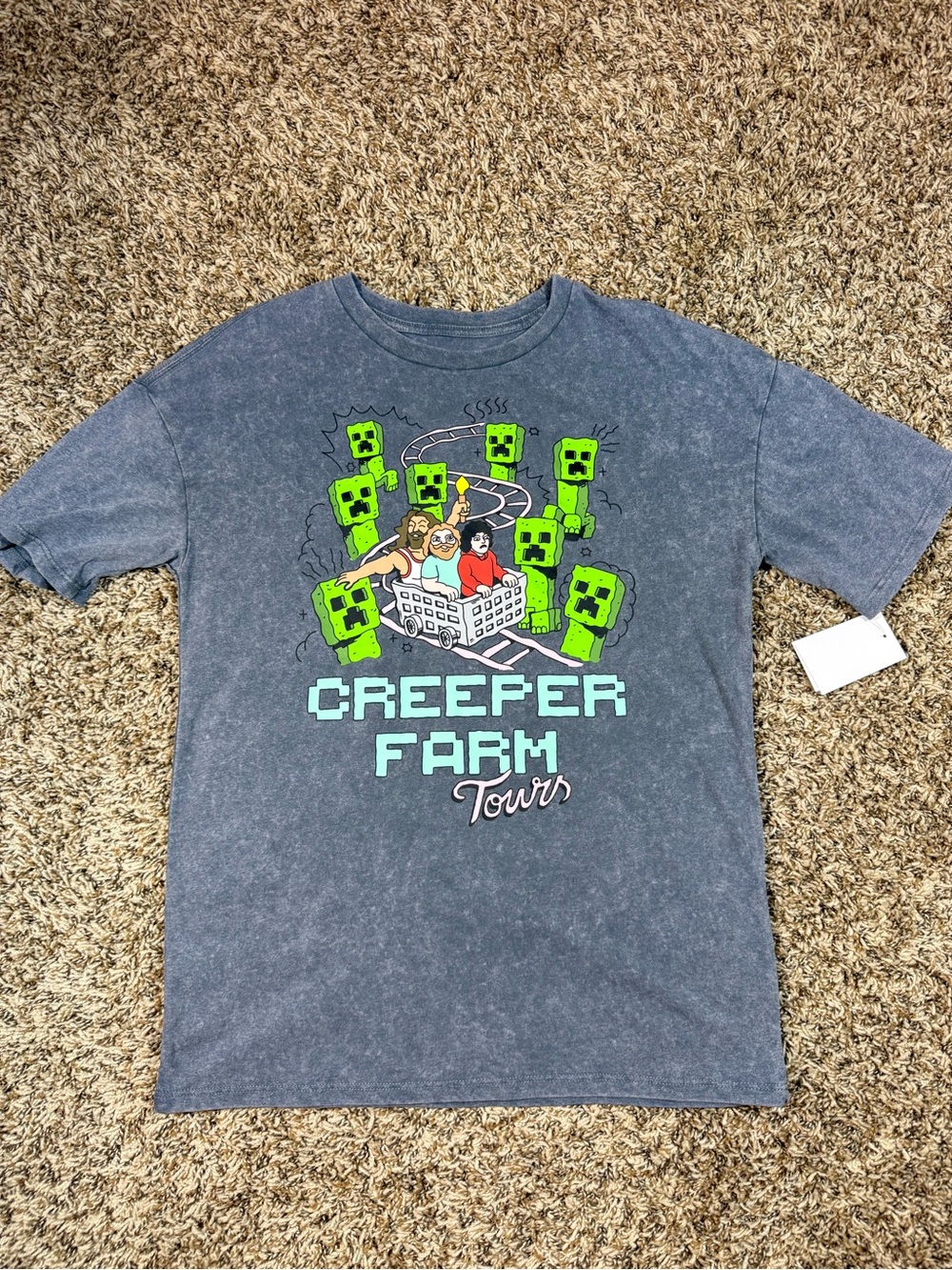 MAD Engine Gray Tee with Neon Green Creeper Farm Tour Graphic